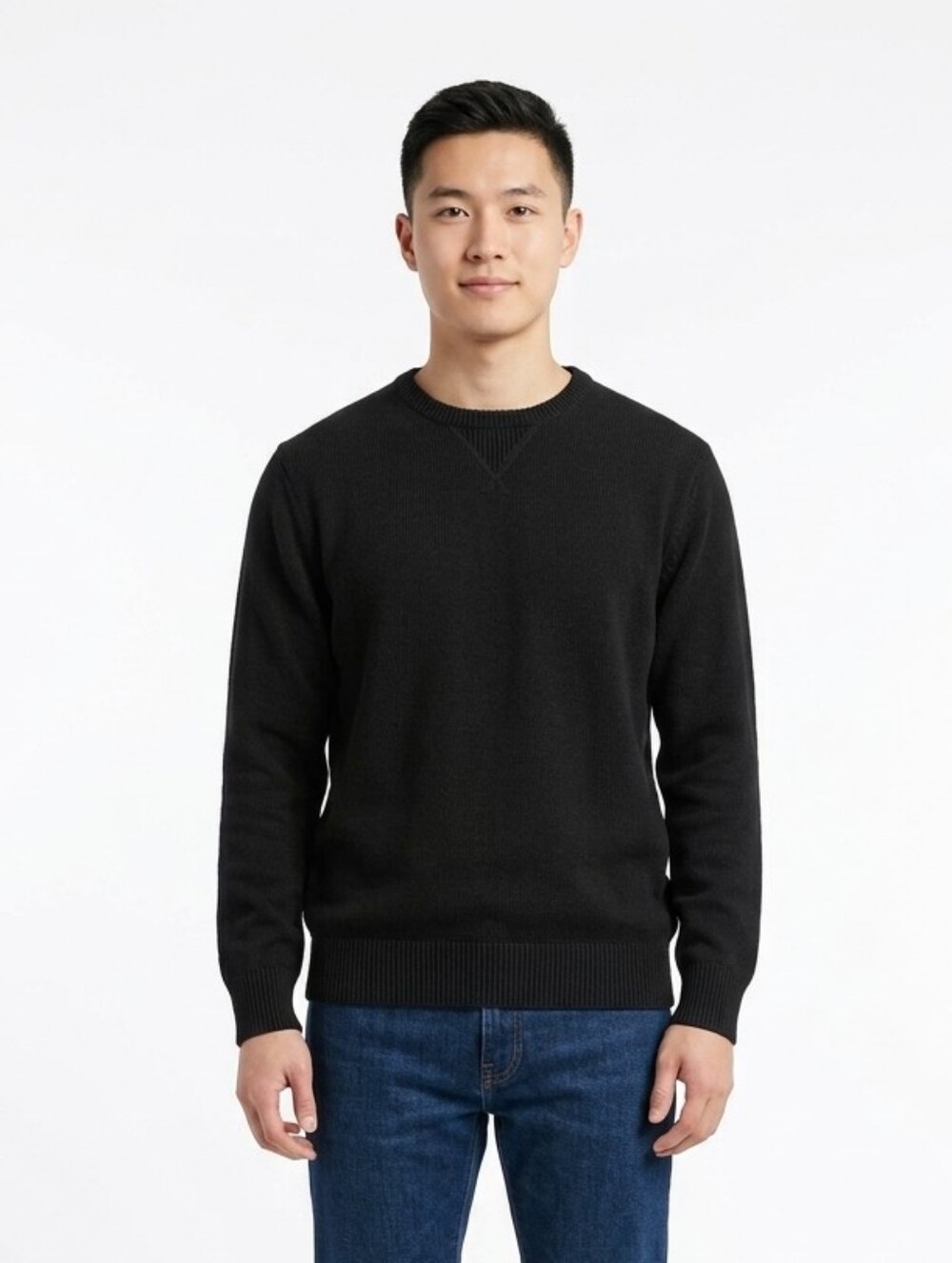 Eddie Bauer Mens Large Black 100% Cotton Knit Crewneck Pullover Sweater L Top